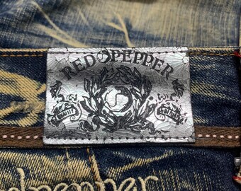Vintage Red Pepper Embroidered Jeans, Bootcut Denim (w32x31