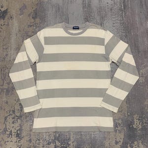 Y2K Uniqlo Striped Long Sleeve T-Shirt: Men&#39;s Medium Cotton Skate Tee