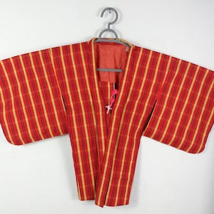 Vintage Wool Kimono: 90s Japanese Short Robe, Orange Stripe