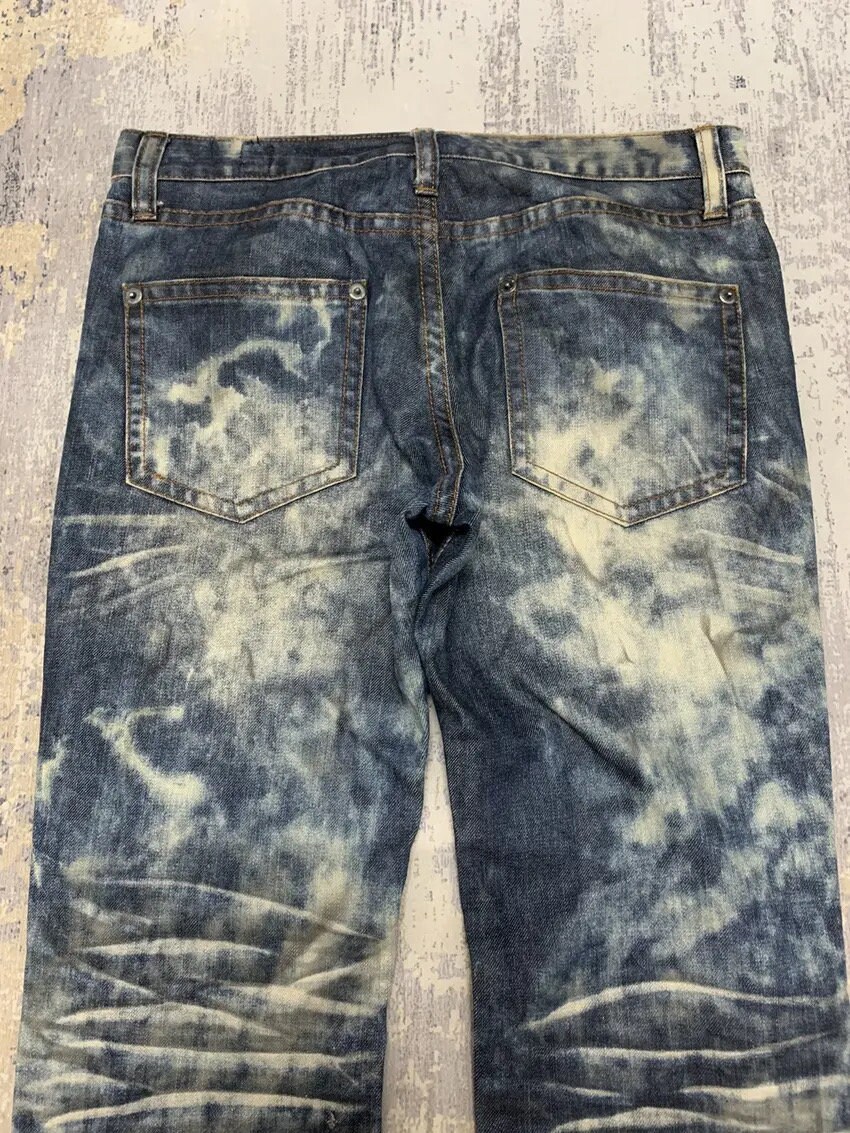 Acid Wash Jeans - Semantic Design Bleach Denim Pants - Size 34x33