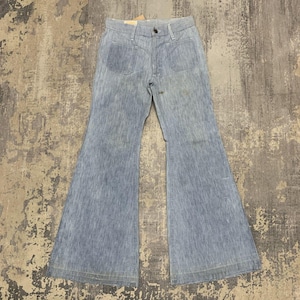 Vaqueros acampanados ELJOHN vintage de los años 70, denim de lavado claro, talla 27, cintura alta, estilo bohemio, hippie, estilo retro, con bolsillos de parche, corte acampanado.