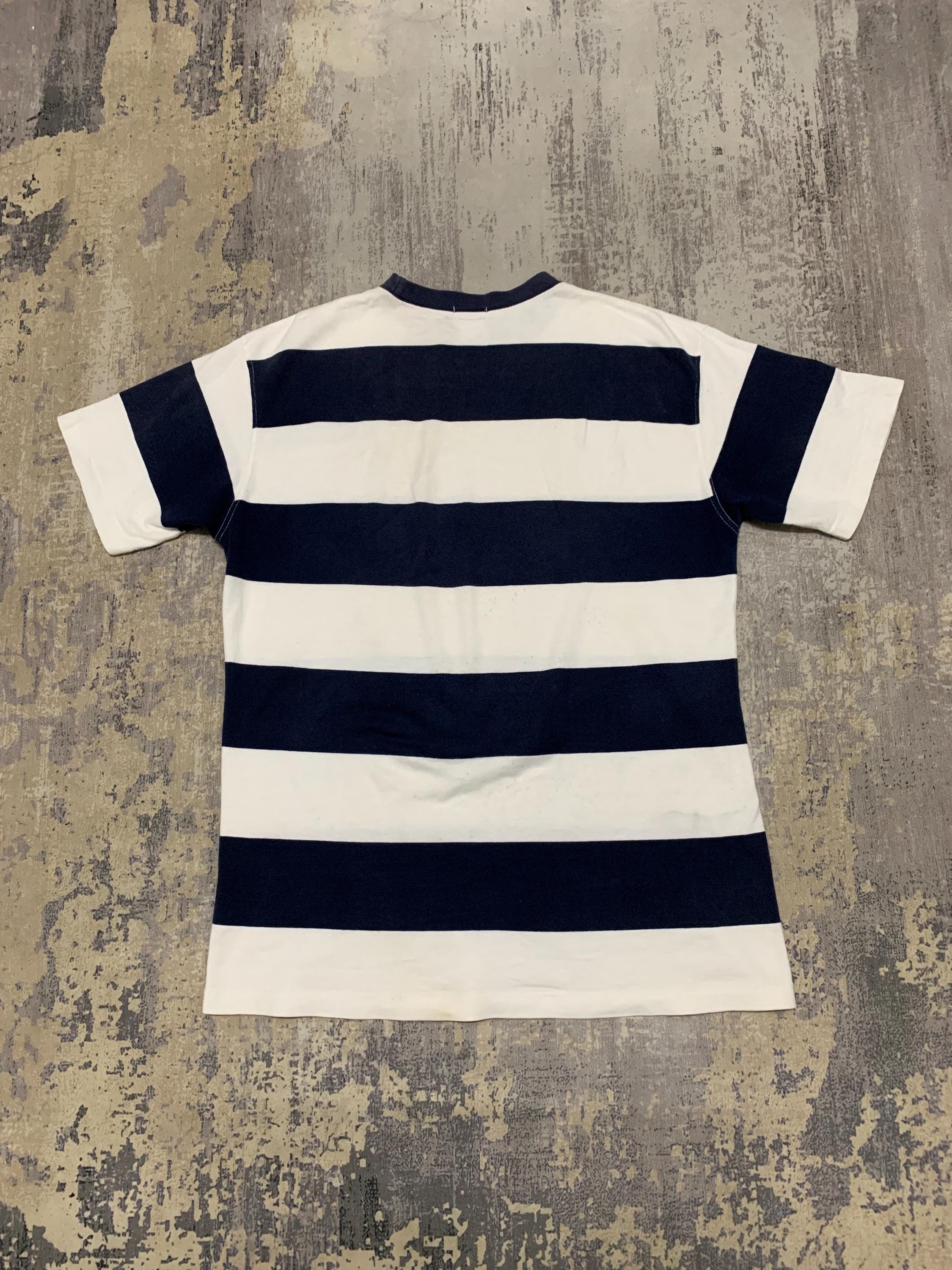 Vintage SOVES Striped T-shirt Navy White Horizontal Border Tee 90s