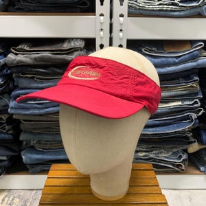 Vintage Columbia Visor Hat: Red Cotton Sportswear Cap, 90s Retro Style