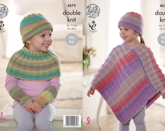 Poncho, Shoulder/Neck Warmer, Wrist Warmers & Hat Knitting Pattern - King Cole Double Knitting Pattern 4575