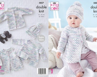 Matinee Coat, Angel Top, Jacket and Hat Knitting Pattern - King Cole DK Knitting Pattern 5857