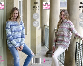 Ladies Sweaters - King Cole Aran Knitting Pattern 5267