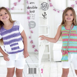 Girls' Tops Knitting Pattern King Cole DK Knitting Pattern 4771 image 1