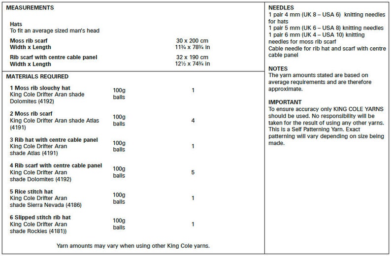 Hats and Scarves Knitting Pattern King Cole Aran Knitting Pattern 5558 image 2
