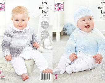 Cardigans and Hat DK Knitting Pattern - King Cole Double Knit Knitting Pattern 5777