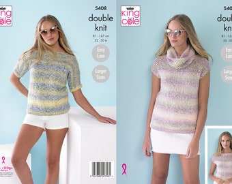 Ladies Tops and Snood Knitting Pattern - King Cole DK Knitting Pattern 5408