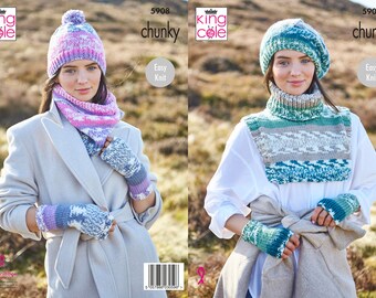 Accessories Knitting Pattern - King Cole Chunky Knitting Pattern 5908