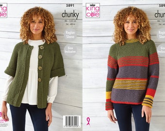 Sweater and Cardigan - King Cole Chunky Knitting Pattern 5891