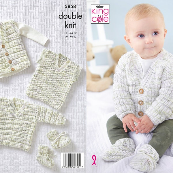 Modèle de tricot cardigan, gilet, pull, débardeur et chaussons - King Cole DK Knitting Pattern 5858