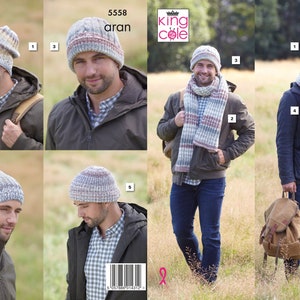 Hats and Scarves Knitting Pattern King Cole Aran Knitting Pattern 5558 image 1