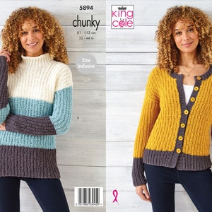 Sweater and Cardigan - King Cole Chunky Knitting Pattern 5894
