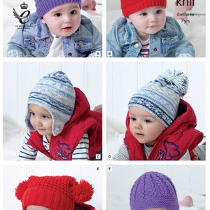 Children's Hats Knitting Pattern King Cole Double Knit Knitting Pattern 4651 image 1