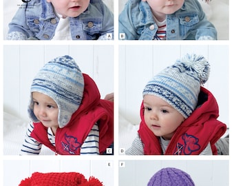 Children's Hats Knitting Pattern - King Cole Double Knit Knitting Pattern 4651