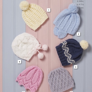 Baby / Children's Hats Knitting Pattern - King Cole Aran Knitting Pattern 5544