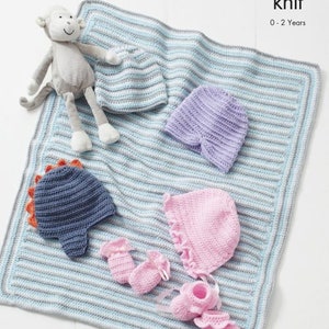 King Cole Baby Hat, Mitts, Bootees & Blanket Crochet Pattern 5415 - Double Knit King Cole Baby Hat, Mitts, Bootees & Blanket Crochet Pattern 5415 - Double Knit