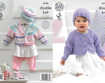 Babies / Girls Cardigans and Hat Knitting Pattern - King Cole DK Knitting Pattern 4194