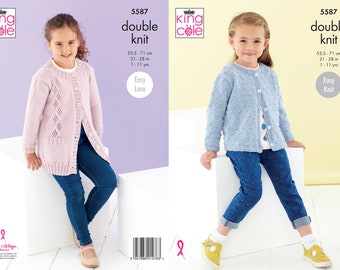 Girls Cardigans Knitting Pattern - King Cole DK Knitting Pattern 5587