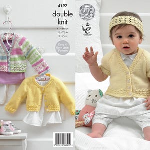 Babies / Girls Cardigans and Headband Knitting Pattern King Cole DK Knitting Pattern 4197 image 1