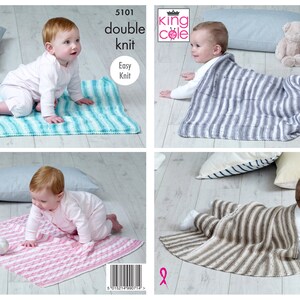 King Cole Knitting Pattern Cot Pram Blanket Baby Double Knit DK 3506 Etsy Canada
