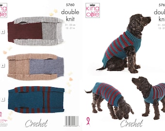 Dog Coats Crochet Pattern - King Cole DK Crochet Pattern 5760