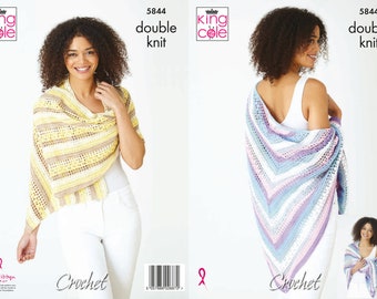 Shawls Crochet Pattern - King Cole DK Crochet Pattern 5844