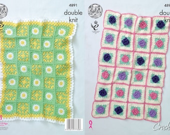 Floral Motif Blankets Crochet Pattern - King Cole Double Knit Crochet Pattern 4891