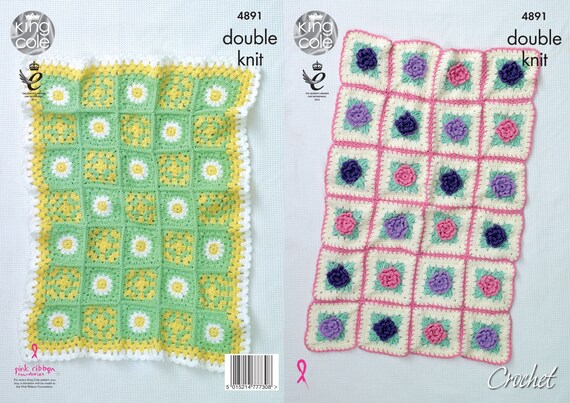King Cole Floral Motifs Blanket Crochet Pattern 4891 - Double Knit King Cole Floral Motifs Blanket Crochet Pattern 4891 - Double Knit