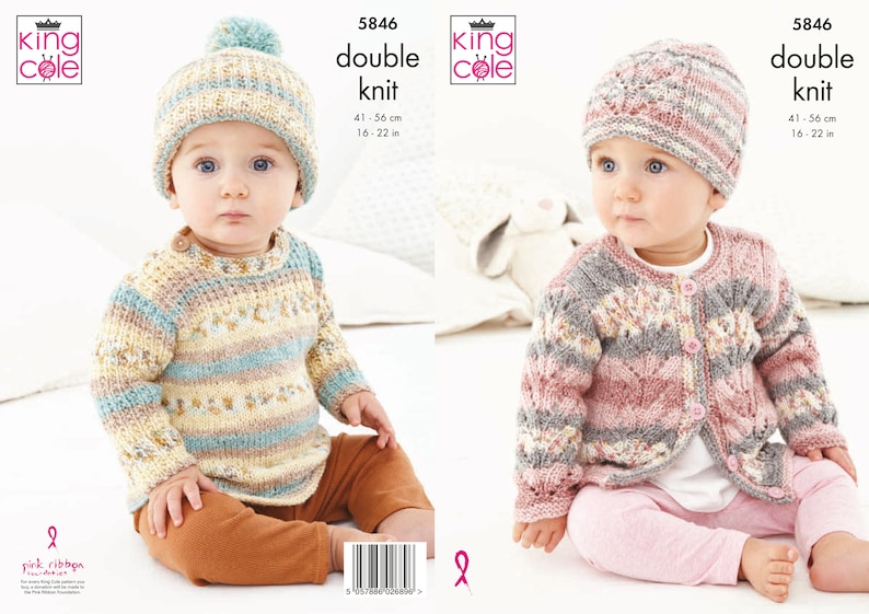 Sweater, Cardigan and Hats Knitting Pattern King Cole DK Ply Knitting Pattern 5846 image 1