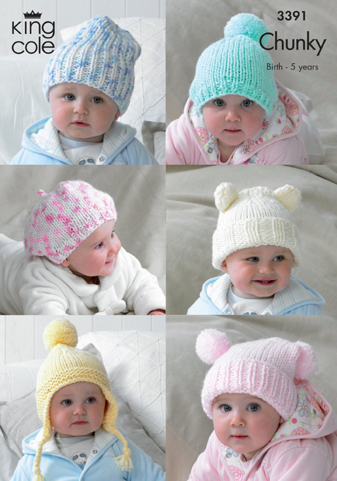 Children's Hats Knitting Pattern King Cole Chunky Knitting Pattern 3391