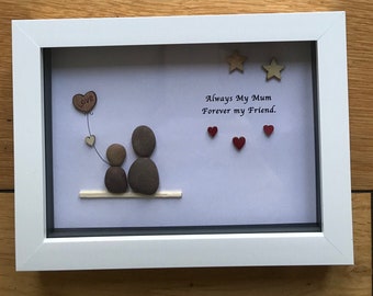 Personalised Family Mother & Daughter Pebble Picture, Mother's Day Pebble Art, Unique Pebble Gift for Mom, Mother's Day Pebble Gift