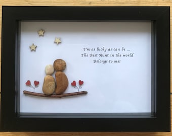 Personalised Family Auntie Pebble Picture, Personalised Aunty Gift, Birthday Gift for Aunt, Pebble Art Gift for Auntie, Gift from Niece