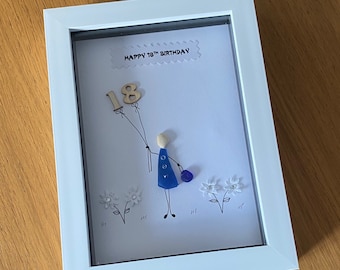 Cadre photo personnalisé en galets pour 18e anniversaire, souvenir fait main