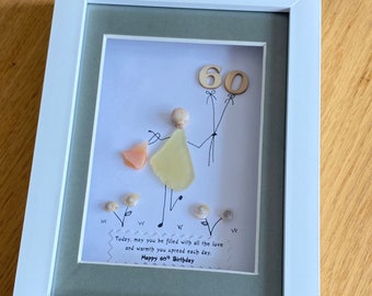 Arte personalizado con piedras para el 60 cumpleaños, regalo único enmarcado