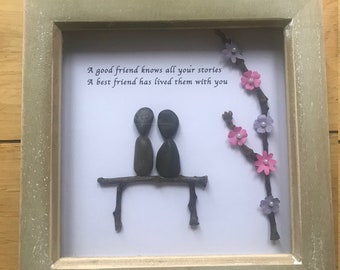 Best Friend Pebble Picture, Personalised Friend Pebble Picture, Friend Birthday Gift, Bestie Pebble Picture, Framed Pebble Picture