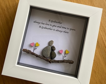 Personalised Godmother Pebble Picture, Godmother Pebble Art, Unique Godmother Picture, Godparents Pebble Art,  Handmade Gift for Godmother