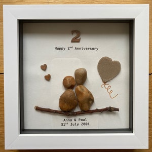 Second Wedding Anniversary PebbleArtwork Frame, Cotton Anniversary Gift, 2nd Wedding Anniversary Frame