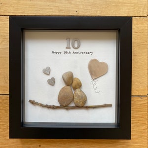 10th Wedding Anniversary Pebble Artwork Frame, Tin  Wedding Anniversary Gift, Personalised Wedding Gifts