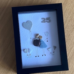 Silver Wedding Anniversary Gift, 25th Wedding Gift, 25th Wedding Anniversary Picture, Pebble and Glass Picture, Unique Wedding Gift image 1