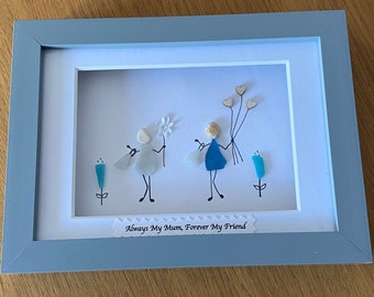 Personalized Pebble Art Mother Daughter Picture, Unique Framed Gift