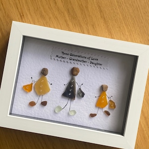 Personalised Christmas Gift for Grandma, Pebble Picture for Mum, Three Generations Pebble Gift, Pebble and Glass Picture Gift for Grandma