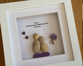Personalized Pebble Art Mum Gift, Framed Family Portrait