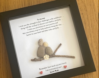 Personalised Family Son Pebble Picture, Personalised Pebble Gift for Son, Birthday Gift for a Son, Pebble Picture from Mum, Son's Gift