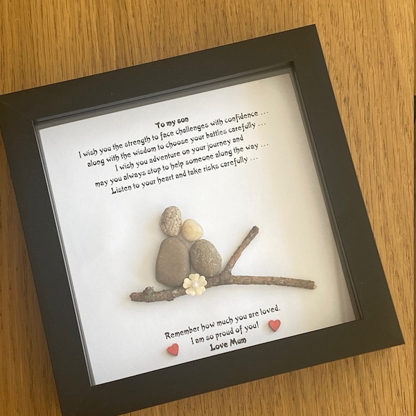 Personalised Family Son Pebble Picture, Personalised Pebble Gift for Son, Birthday Gift for a Son, Pebble Picture from Mum, Son's Gift