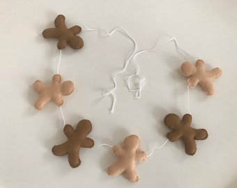 Gingerbread Men Felt Garland, Décoration en feutre faite à la main, Guirlande de Noël, Décoration murale de Noël,