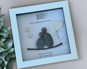Personalized 30th Anniversary Pebble Artwork, Pearl Wedding Anniversary Gift
