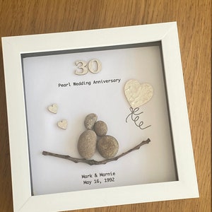 Pearl Wedding Anniversary, 30th Wedding Anniversary Gift, Wedding Anniversary Pebble Artwork, Personalised Pebble Frame